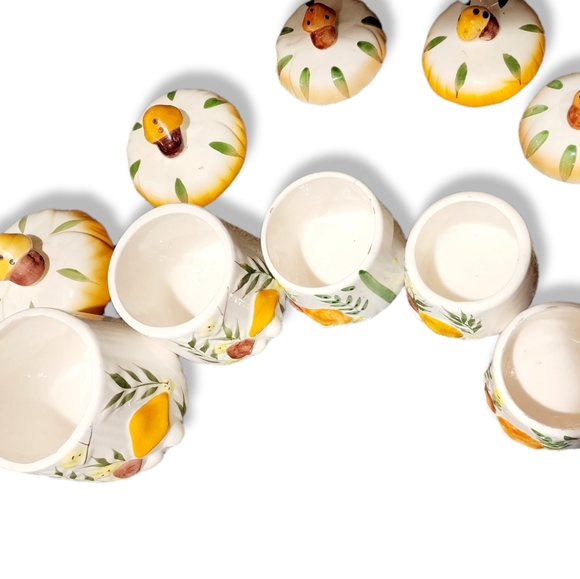 Set of 5 whimsical mushroom butterfly ceramic canisters - Picture 6 of 16